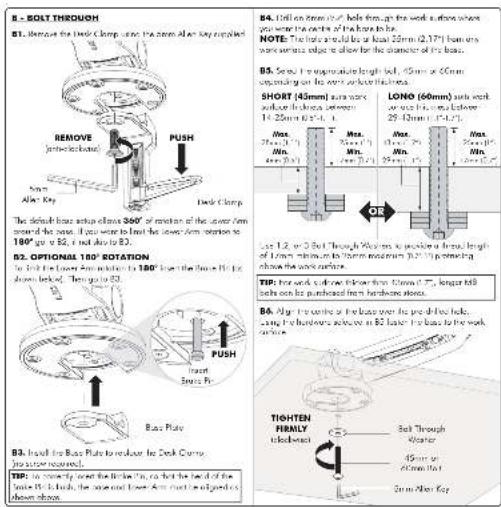 B - BOLT THROUGH B1. Remove the Deck Clamp and the 2mm Alax Key wrapped REMOVE (###) (###) Push Alax Key Deck Clamp The default bar setup allows 300° of motion of the lower arm around the nose. If you want to limit the lower Arm position to 180° go a B2, no dot is to B3. B2. OPTIONAL 150° ROTATION B3. Hand the Base Plate to reduce the Deck Clamp. No other required. B4. Roll on frame 2/3 holds from the work surface where you enter the work of the base to be. NOTE: The base are set up at least 25mm (2.17) beam one work was wide edge to allow the diameter of the base. B5. Set up a symmetric length bar, 45mm in 26mm spending on the work surface thickness. SHORT [45mm] saw work surface thickness between 14.25mm x 0.5" x 1. LONO (60mm) saw work surface thickness between 29.0mm x 0.5" x 1. OR Use 1.2 or 3.6 through 5mm on a piece of a beam length of 1mm minimum to 3mm maximum of 30.17 mm priming about the work surface. TIP: Iron work is above thickness from Chow's 7.7", longer than 80 beets can be purchased from hardware above. BA: Align the wire of the base over the profile of the base, fill the bottom wire on B2 laser the base for the work above. TIGHTEN FIRALLY tledded Salt Through Wearer 45mm or Almax hit 3mm Alax Key