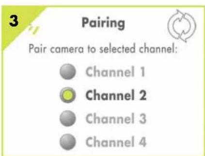 3 Pairing Pair camera to selected channel: Channel 1 Channel 2 Channel 3 Channel 4