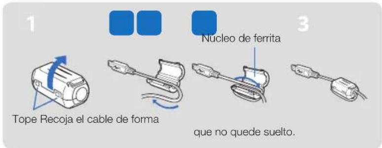1 Nucleo de ferrita 3 Tope Recoja el cable de forma que no quede suelto.