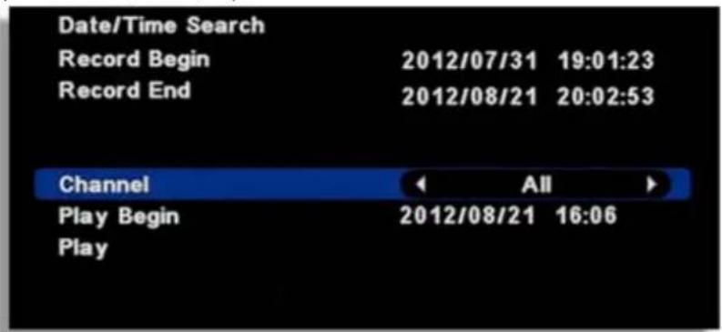 Date/Time Search Record Begin 2012/07/31 19:01:23 Record End 2012/08/21 20:02:53 Channel All Play Begin 2012/08/21 16:06 Play
