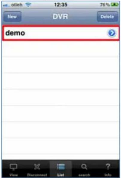 demo View Disconnect List search Info