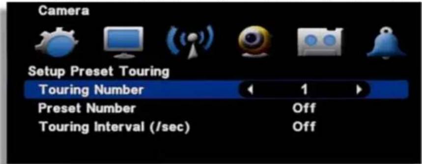Camera Setup Preset Touring Touring Number Preset Number Off Touring Interval (/sec) Off