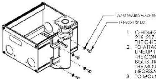 1/4" SERRATED WASHER 1/4-20 x 1/2" LG 1. C-HDM-2 216, 217 THE C-HD 2. TO AITAC LINE UP TH THE CON BOLTS, HO THE MOUNT NECESSA 3. TO MOUNT