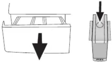 Technical diagram showing a mechanical component with a downward arrow and a labeled 'max' (no text or symbols beyond basic labels)