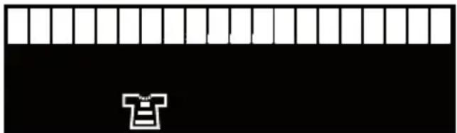 Black background with a white horizontal bar and a small white T-shirt icon in the bottom right corner (no text or symbols)