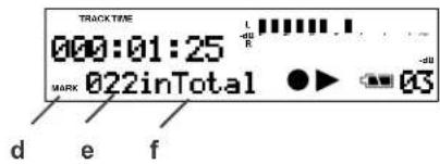 TRACKTIME 000:01:25 MARK 022inTotal ●▶ 03 d e f
