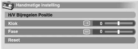 Handmatige instelling H/V Bijregelen Positie Klok 0 Fase 0 Reset