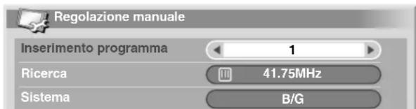 Regolazione manuale Inserimento programma 1 Ricerca 41.75MHz Sistema B/G