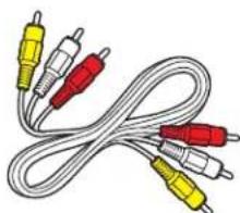 Coiled audio/video cable with three colored connectors (yellow, red, white) forming a loop (no text or symbols visible)