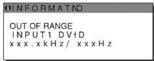 INFORMATNO OUT OF RANGE INPUT1 DVID xxxx.xkHz/xxxxz