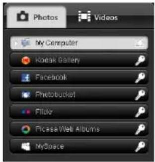 Photos Videos My Computer Katak Gallery Facebook Photobucket Flickr Picasa Web Albums MySpace