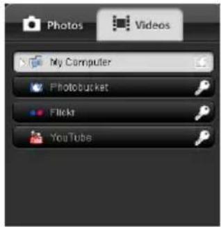 Photos Videos My Computer Photobucket Flickr YouTube