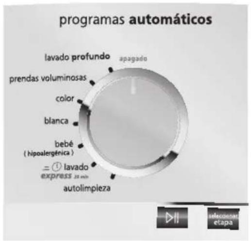 programas automáticos lavado profundo apagado prendas voluminosas color blanca bebé ( hipoalergénica ) = ① lavado express 21 km autolimpieza