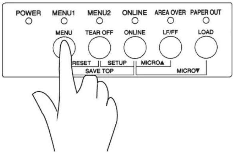 POWER MENU1 MENU2 ONLINE AREA OVER PAPER OUT MENU TEAR OFF ONLINE LF/FF LOAD RESET SETUP MICRO▲ MICRO▼ SAVE TOP