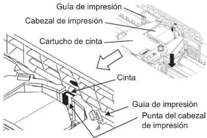 Guía de impresión Cabezal de impresión Cartucho de cinta Cinta Guía de impresión Punta del cabezal de impresión