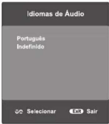 Idiomas de Áudio Português Indefinido Selecionar Exit Sair