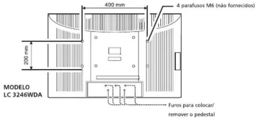 MODELO LC 3246WDA 400 mm 200 mm 4 parafusos M6 (não fornecidos) Furos para colocar/ remover o pedestal