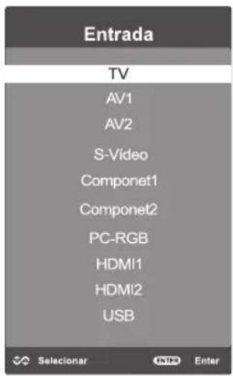 Entrada TV AV1 AV2 S-Video Componet1 Componet2 PC-RGB HDMI1 HDMI2 USB