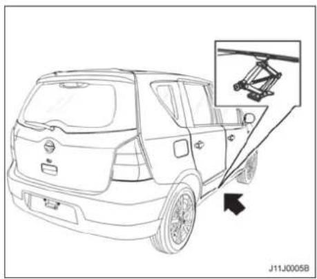NISSAN Livina (2013) - Obtendo acesso ao pneu reserva e às ferramentas (Veículos com duas fileiras de bancos) - 5