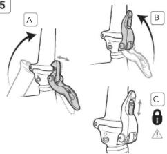 Diagram illustrating three-step mechanical or robotic manipulation steps labeled A, B, and C with directional arrows and a lock icon.