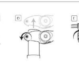 Diagram showing mechanical components with labeled parts D and E, including directional arrows and circular features.