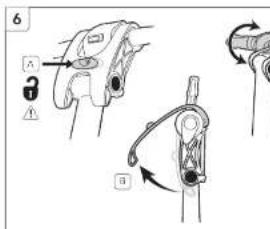 Technical diagram showing mechanical assembly steps with labeled parts and directional arrows