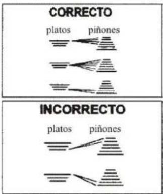 CORRECTO platos piñones INCORRECTO platos piñones
