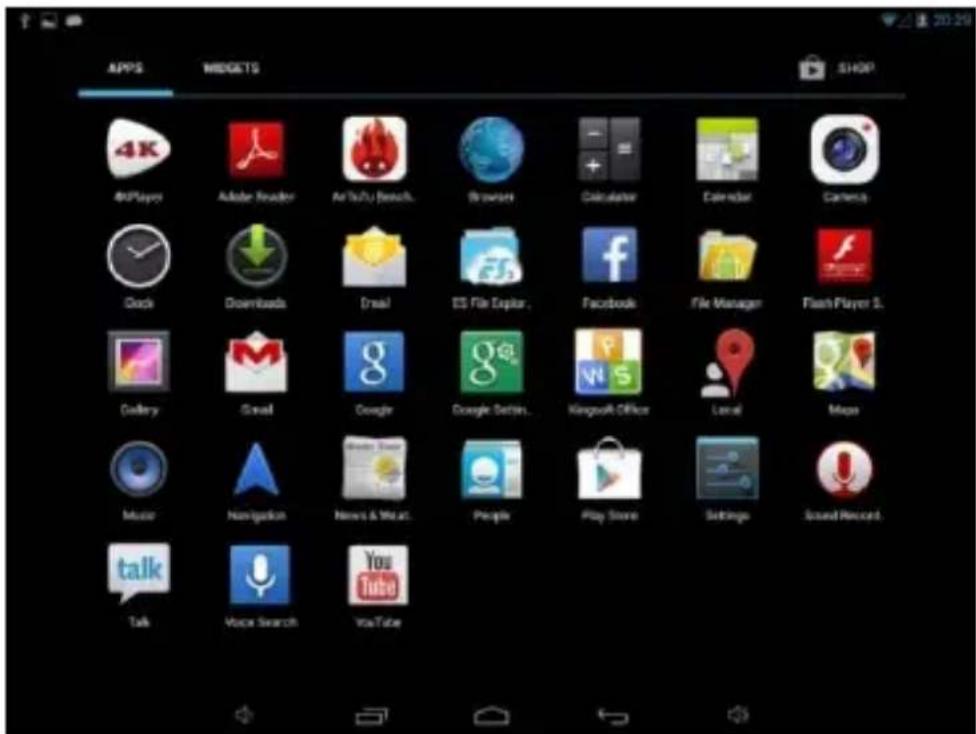 APPS MROGCTS SHOP 4K Adobe Reader Air YouTube Beach. Browse Calculator Calendar Camera Duck Downloads Draak ES File Explorer. Facebook File Manager Flash Player S. Gallery Signal Google Google Settings. KingyouA Officer Local Maps Music Navigation News & What. People Play Store Settings Sound Record. Talk Voice Search YouTube