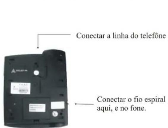 Conectar a linha do telefône Conectar o fio espiral aqui, e no fone.