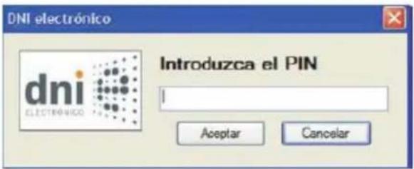DNI electrónico dni ELECTRÓNICO Introduzca el PIN I Aceptar Cancelar