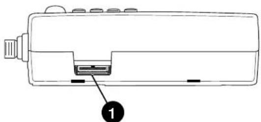 Line drawing of a device with a labeled component (1) showing internal structure and ports (no text or symbols beyond label)