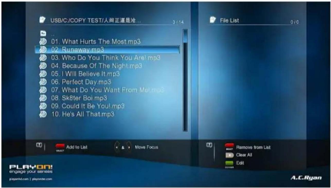USB/C:/COPY TEST/人间正道是沧... 3/14 01. What Hurts The Most.mp3 02. Runaway.mp3 03. Who Do You Think You Are!.mp3 04. Because Of The Night.mp3 05. I Will Believe It.mp3 06. Perfect Day.mp3 07. What Do You Want From Me.mp3 08. Sk8ter Boi.mp3 09. Could It Be You!.mp3 10. He's All That.mp3 File List 0/0 Add to List Move Focus Remove from List Clear All Edit PLAYON! engage your senses playonbd.com | playonster.com A.C.Ryan