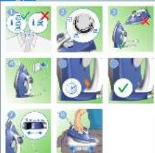 Illustrated guide showing a person using a vacuum cleaner to check up a device, with numbered steps and icons.