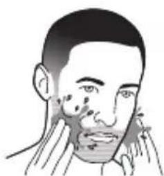 Illustration of a person's face with hand near mouth, showing facial features (no text or symbols)