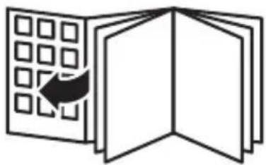 Simple line drawing of an open book with a grid and an arrow indicating the page direction (no text or symbols)