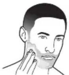 Illustration of a person applying facial care to their cheek (no text or symbols)