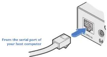 From the serial port of your host computer