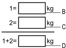 1= kg B 2= kg C 1+2= kg D
