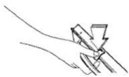 Line drawing of a hand holding a tool with a handle, no text or symbols present