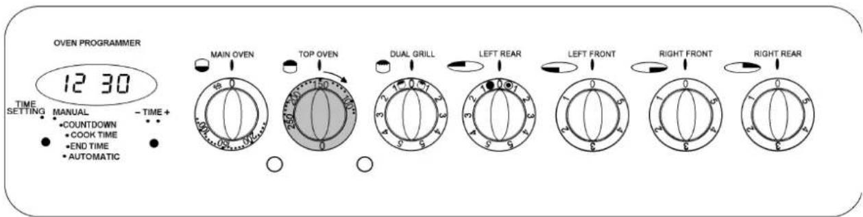 OVEN PROGRAMMER 12 30 TIME SETTING MANUAL • COUNTDOWN • COOK TIME • END TIME • AUTOMATIC MAIN OVEN TOP OVEN DUAL GRILL LEFT REAR LEFT FRONT RIGHT FRONT RIGHT REAR