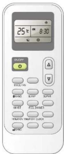25 t 8:30 OK/OFF MODE FAN MOVING SLEEP SUPER SMART FED. DKMER TIME ON TIME OFF CLOCK AVRES