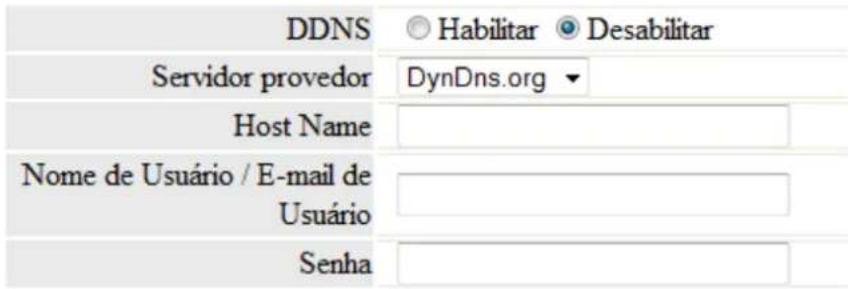 DDNS Habilitar Desabilitar Servidor provedor DynDns.org Host Name Nome de Usuário / E-mail de Usuário Senha