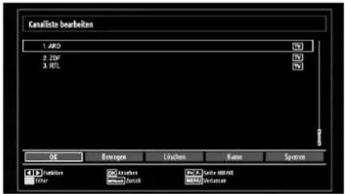 Kanaliste bearbeiten 1. APD 2. ZNF 3. RTL OK Bevogen Lüchen Name Sponen Transitions Filter Anschuss Wertel Zusch PwE Sorte MDRM MDS/Verlaten