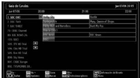 Gua de Canales jue 07/06 20:15 jue 07/06 20:00 21:00 22:00 1. NBC ONE BDC TWO 7. BDC THREE 70. CBS Chipped 80. CBS RTS 24 105. BDO SOX. ITV HD Trial SOX. Cix HD Trial SOX. Fox HD Trial 800. Sky News 801. CBS Europe 802. TVS/MODIE UK... File: Options: Zoom: Monitor: Filtro: Television screen: Information del Branda Name: