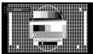 Scanned document fragment with pixelated text and a circular icon, likely a form or report area