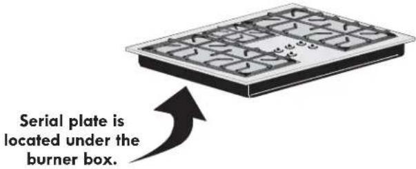 Serial plate is located under the burner box.