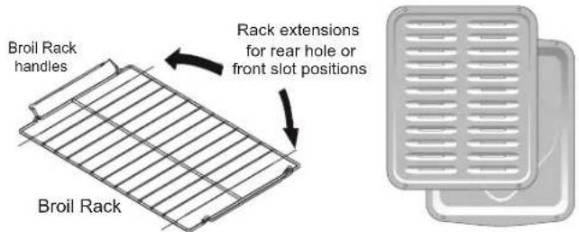 Broil Rack handles Rack extensions for rear hole or front slot positions Broil Rack