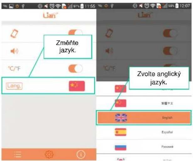 Změňte jazyk. Lang. Zvolte anglický jazyk. English Español Pyccouná