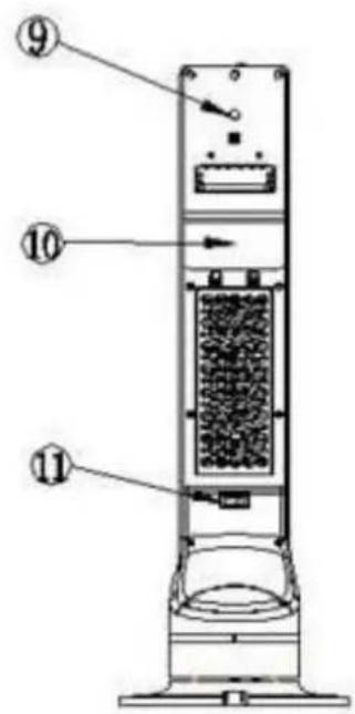 Technical diagram of a vertical device with numbered components and internal structure, likely for assembly or labeling.