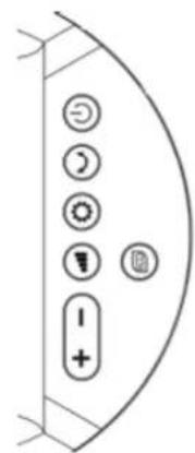 Diagram of a device control panel with labeled buttons including battery, switch, and display